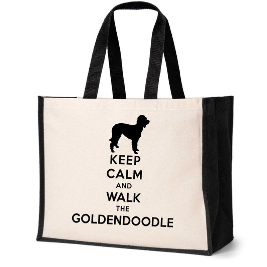 Keep Calm & Walk Goldendoodle Tote Bag Dog Lovers Ladies Canvas Shopper
