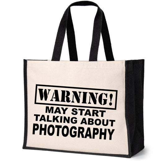 Warning May Talk About Photography Tote Bag Gift Ladies Canvas Shopper